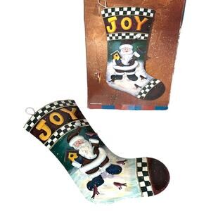 NEW Metal Christmas Stocking Wall Hanging Decor Santa JOY Cardinal Birds 16" BOX